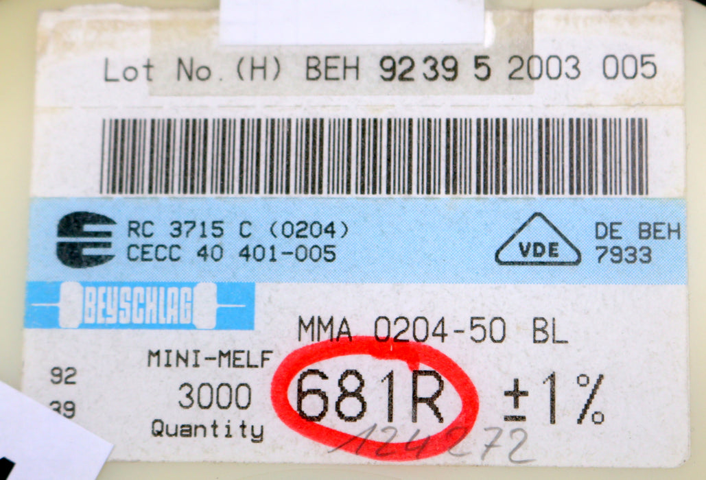 Bild des Artikels BEYSCHLAG-2000x-SMD-Widerstand-681Ω-MINI-MELF-681-Ohm-Model-MMA-0204-50