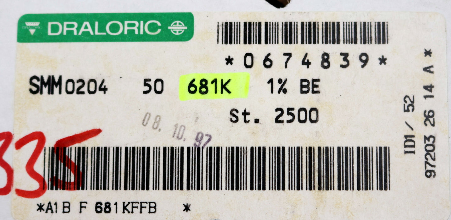 Bild des Artikels DRALORIC-1000x-SMD-Widerstand-681kΩ-131-062-MS1-681000-Ohm-Model-SMM0204