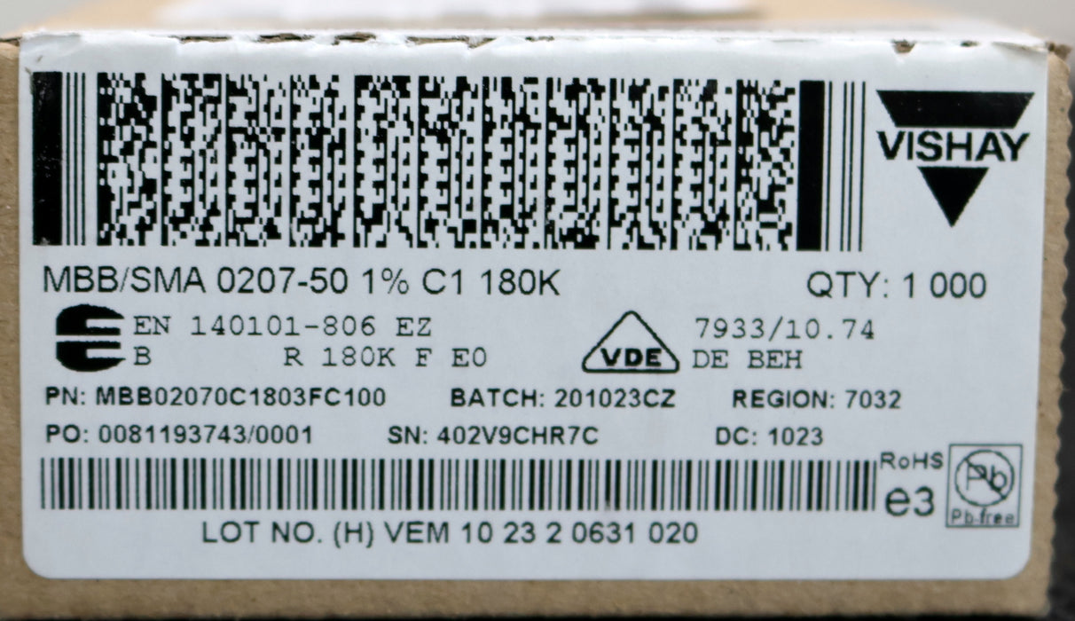 Bild des Artikels VISHAY-1000x-Metallschichtwiderstände-180kΩ-WMF14304-180000-Ohm-Toleranz-1%