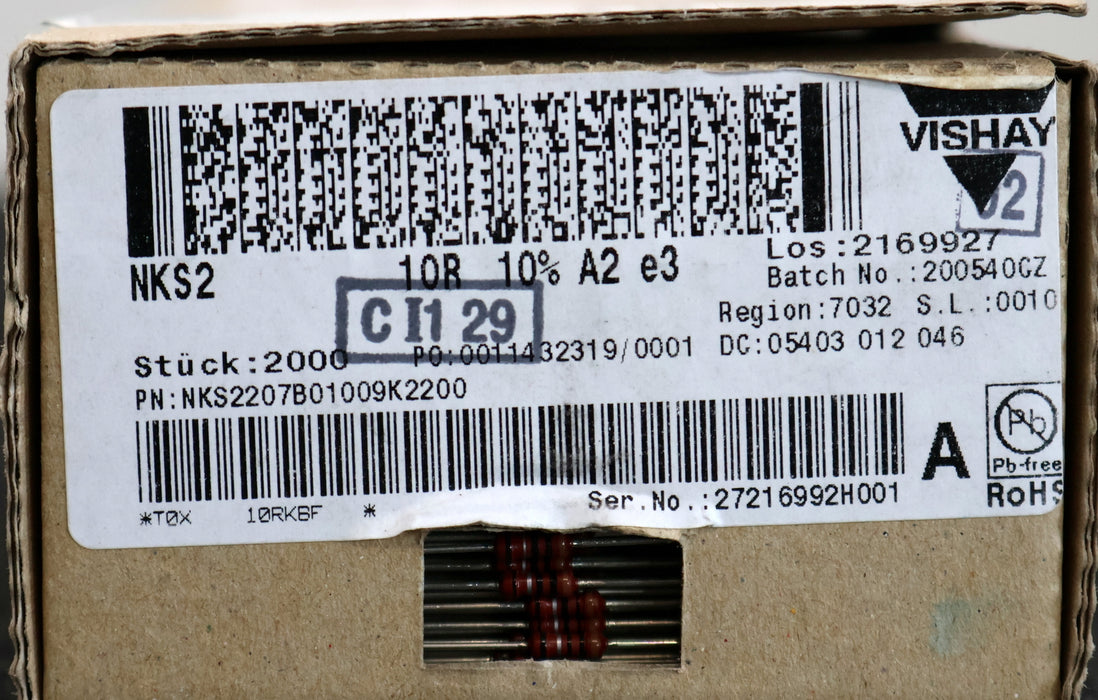 Bild des Artikels VISHAY-2000x-Metallschichtwiderstände-10Ω-NKS2207B01009K2200-10-Ohm-Toleranz-10%