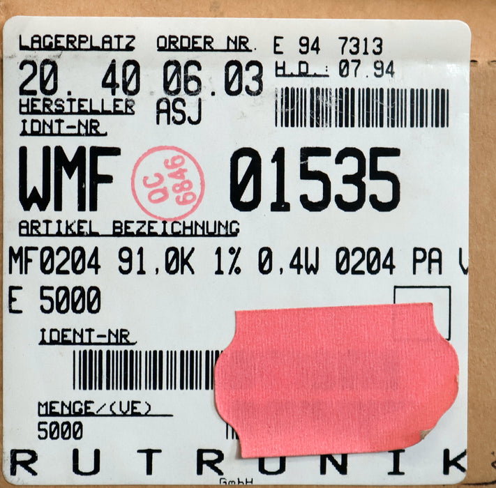 Bild des Artikels RUTRONIK-5000x-Metallschichtwiderstände-91kΩ-MF0204-0,4W-Toleranz-1%