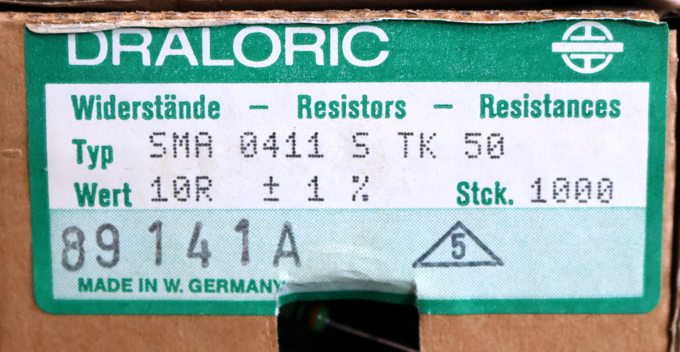 Bild des Artikels DRALORIC-1000x-Metallschichtwiderstände-10Ω-S-TK-50-10-Ohm-Toleranz-1%