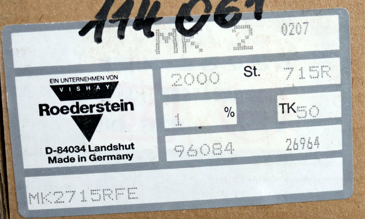Bild des Artikels ROEDERSTEIN-2000x-Metallschichtwiderstände-715Ω-MK2715RFE-715-Ohm-Toleranz-1%