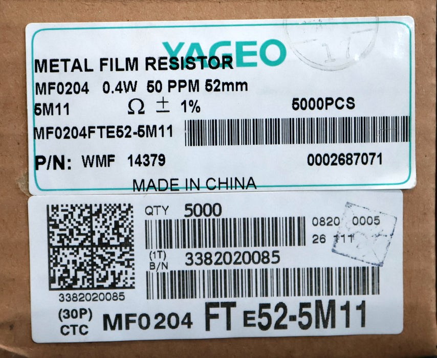 Bild des Artikels YAGEO-5000x-Metallschichtwiderstände-5,11MΩ-0,4W-50-PPM-52mm-5110000-Ohm