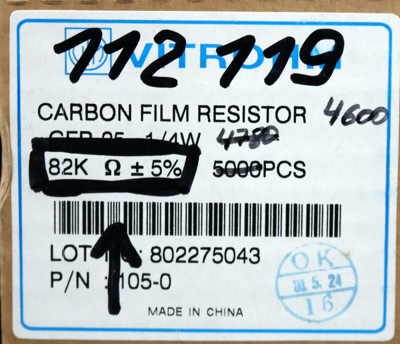 Bild des Artikels ROHM-5000x-Metallschichtwiderstände-82kΩ-1/4W-82000-Ohm-Toleranz-5%-Model-CFR25