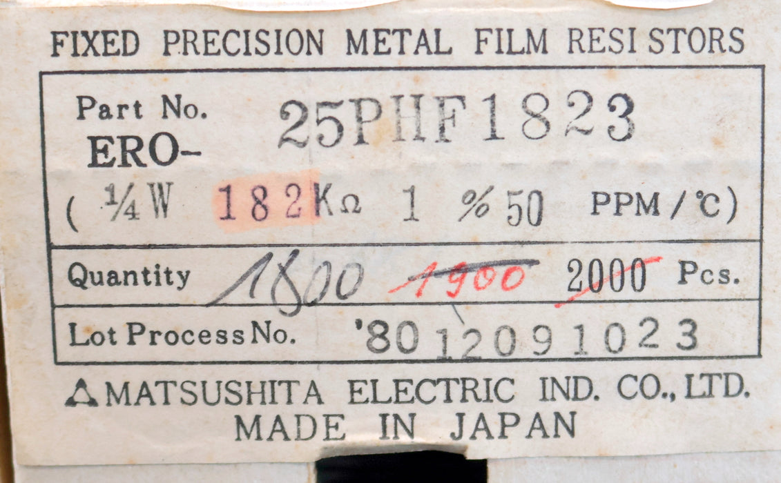 Bild des Artikels MATSUSHITA-1800x-Metallschichtwiderstände-182kΩ-1/4W-182000-Ohm-Toleranz-1%