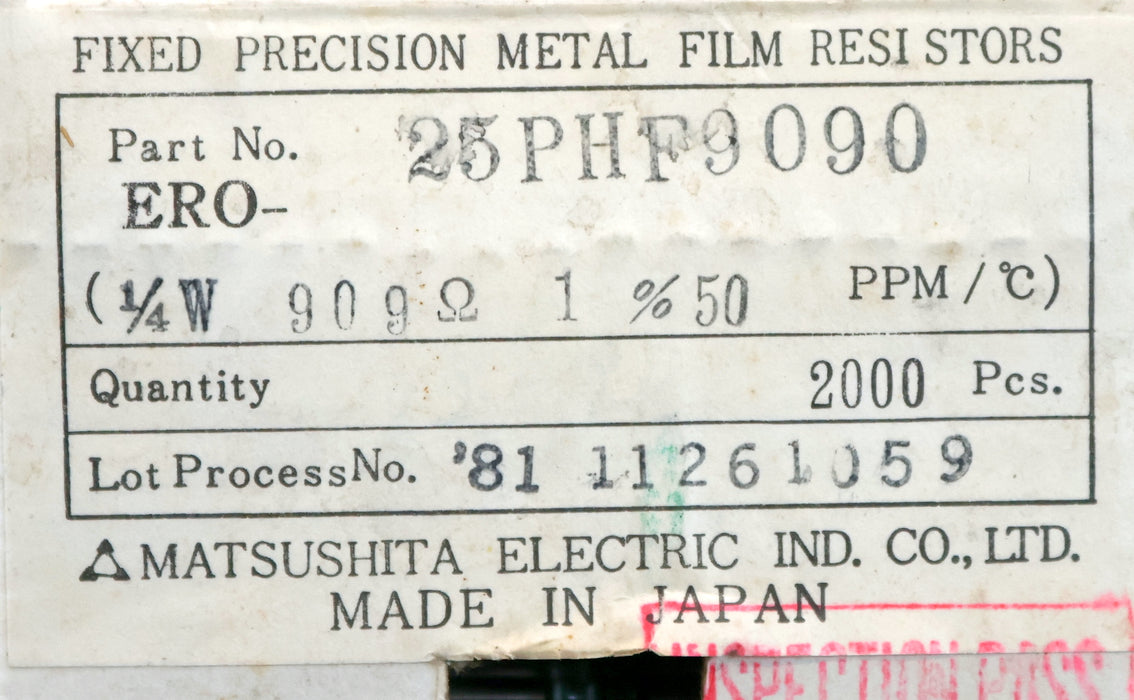 Bild des Artikels MATSUSHITA-1500x-Metallschichtwiderstände-909Ω-1/4W-909-Ohm-Toleranz-1%