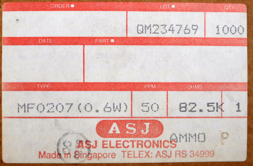 Bild des Artikels ASJ-1000x-Metallschichtwiderstände-82,5kΩ-0,6W-82500-Ohm-Toleranz-1%