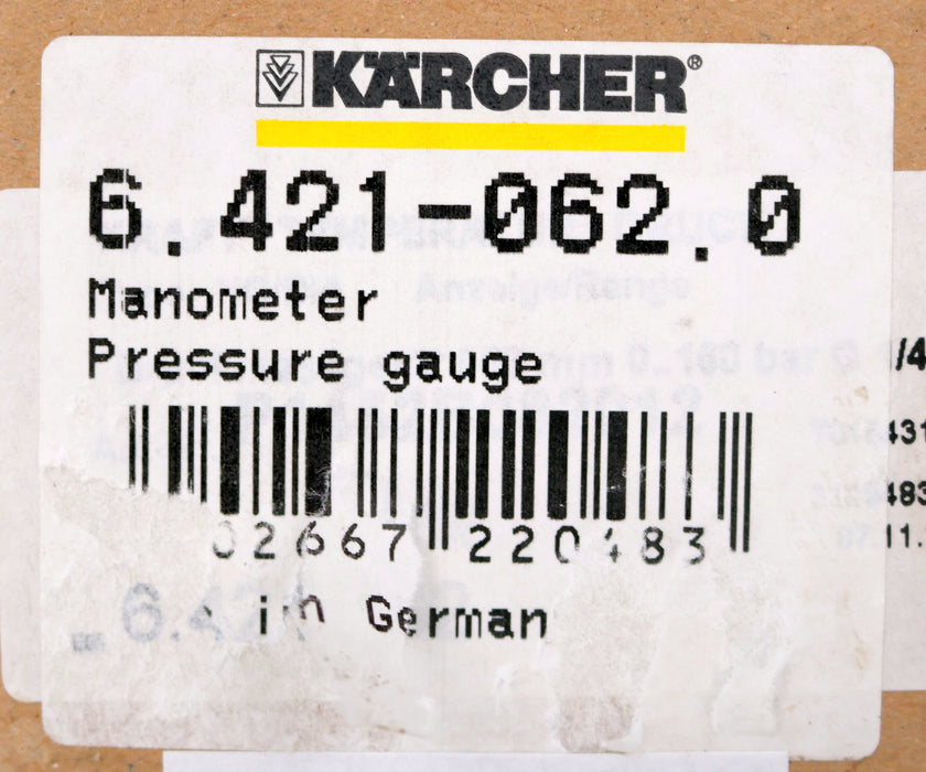 Bild des Artikels KÄRCHER-Manometer-Art.Nr.:-6.421-062.0-RG-1/4''-0-160bar-zu-HDS-800-/-1200-S