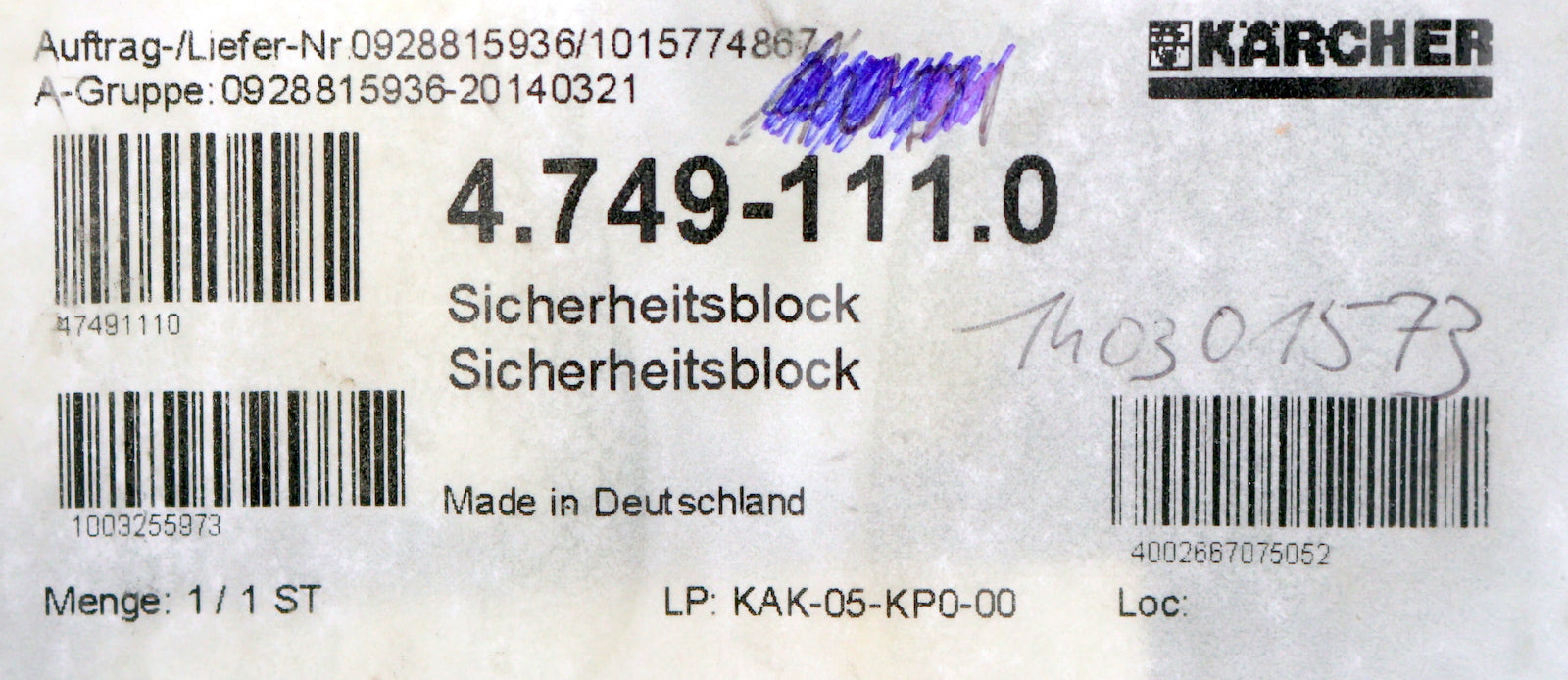 Bild des Artikels KÄRCHER-Sicherheitsblock-Art.Nr.:-4.749-111.0-unbenutzt-in-OVP