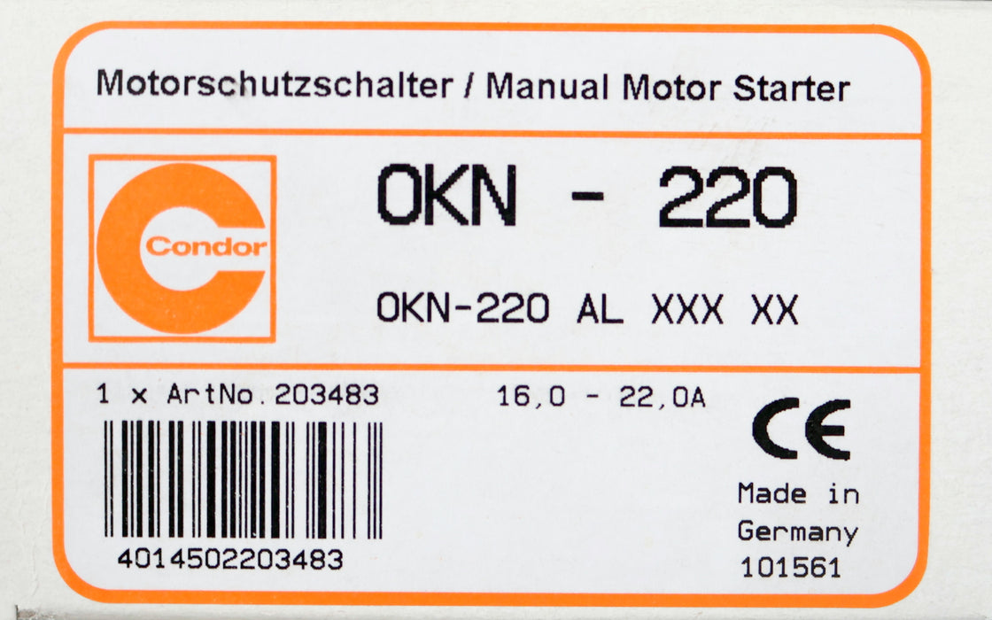 Bild des Artikels CONDOR-Motorschutzschalter-OKN-220-AL-Art.No.-203483-500VAC-16-22A