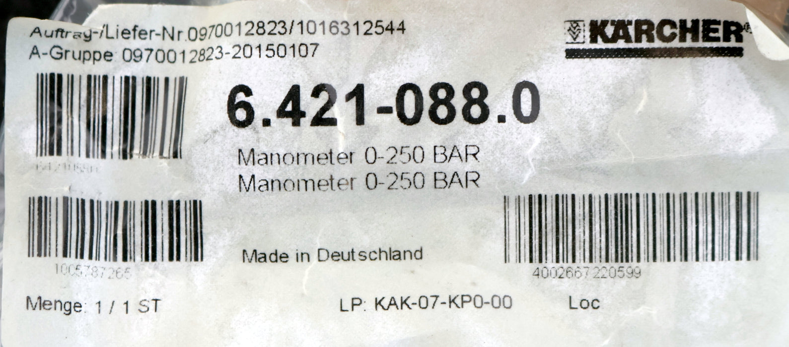 Bild des Artikels KÄRCHER-Manometer-Art.Nr.:-6.421-088.0-0-250bar-R1/4-zu-HD-1000-SEI-unbenutzt