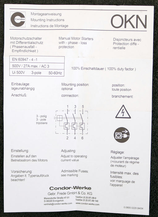Bild des Artikels CONDOR-Motorschutzschalter-OKN-160-AA-Art.No.-203476-10-16A-500V-50-60Hz-63A