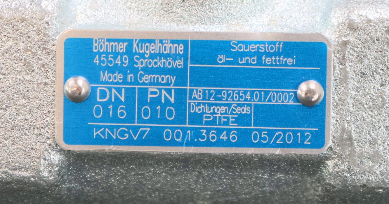 Bild des Artikels BÖHMER-Kugelhahn-KNGV7-DN16-PN10-für-Sauerstoff-aus-Messing-G-1/2''-unbenutzt
