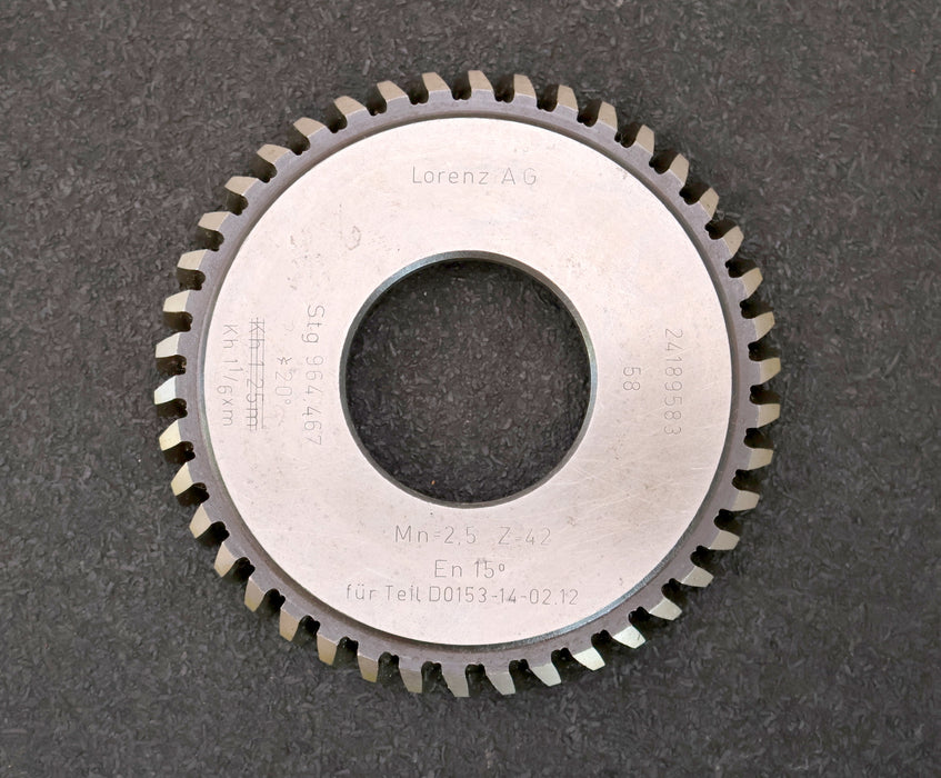 Bild des Artikels LORENZ-Scheibenschneidrad-Treppenschliff-gear-shaper-m=-2,5mm-15°-EGW-Z=-42