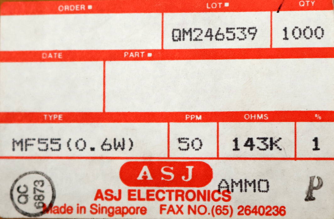 Bild des Artikels ASJ-800x-Metallschichtwiderstände-143kΩ-0,6W-143000-Ohm-Toleranz-1%-Model-MF55