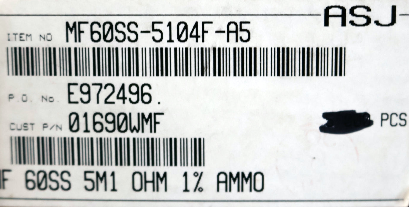 Bild des Artikels ASJ-1500x-Metallschichtwiderstände-5,1MΩ-5100000-Ohm-Toleranz-1%-MF60SS-5104F-A5