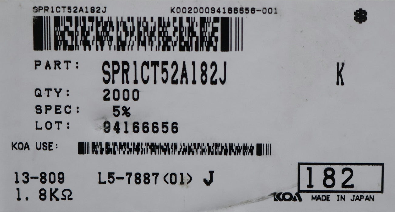 Bild des Artikels KOA-1900x-Metallschichtwiderstände-1,8kΩ-1800-Ohm-Toleranz-5%-SPR1CT52A182J