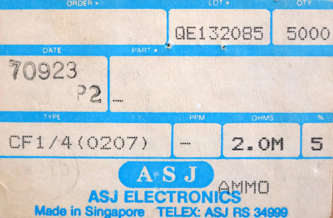 Bild des Artikels ASJ-3000x-Metallschichtwiderstände-5MΩ-5000000-Ohm-Toleranz-5%-Model-CF1/4
