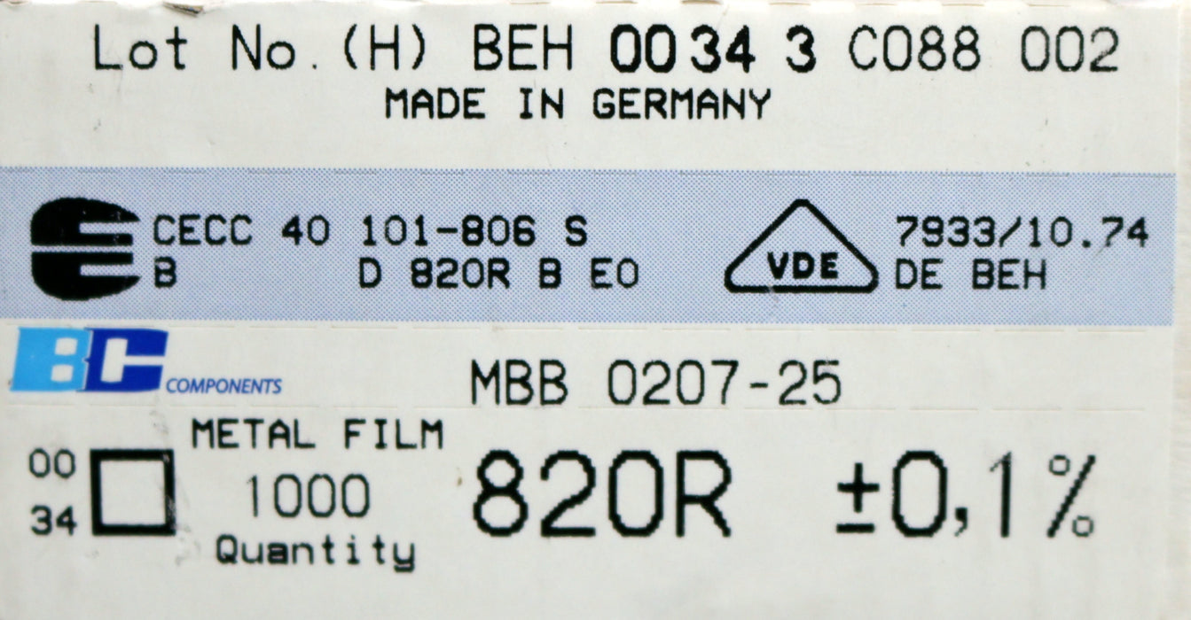 Bild des Artikels BEYSCHLAG-800x-Metallschichtwiderstände-820Ω-820-Ohm-Toleranz-0,1%