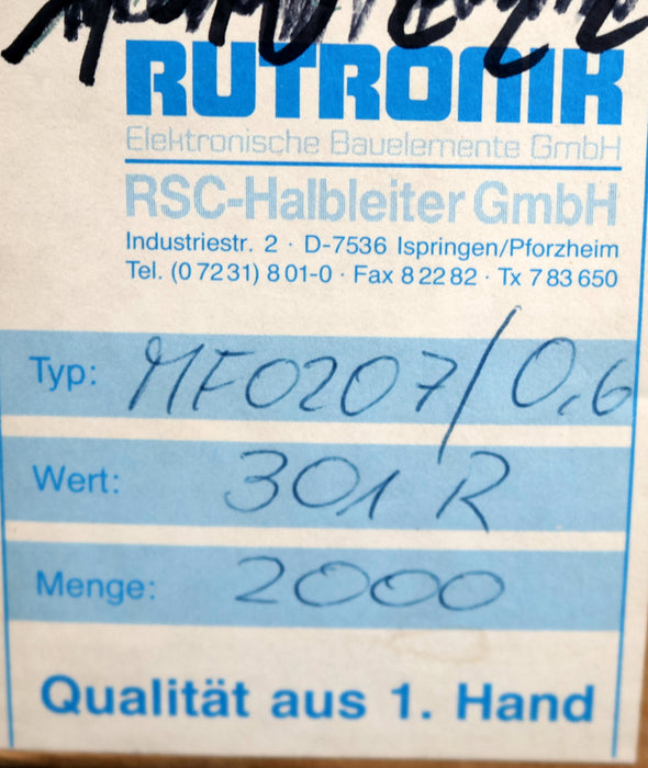 Bild des Artikels RUTRONIK-900x-Metallschichtwiderstände-301Ω-0,6W-301-Ohm-Toleranz-1%