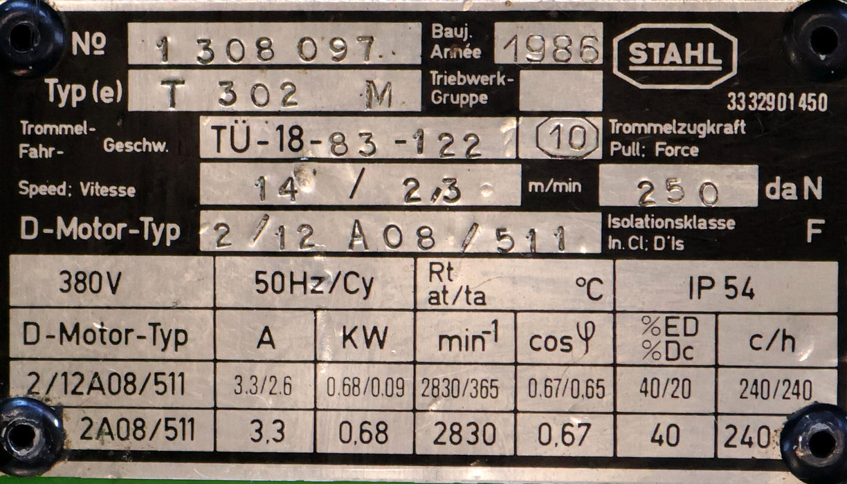 Bild des Artikels STAHL-Elektrokettenzug-Typ-T302-M-Kettenzugkraft-250daN-Haupthub-14m/min