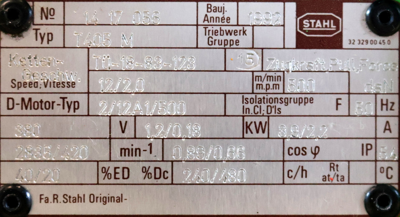 Bild des Artikels STAHL-Elektrokettenzug-Typ-T405-M-Kettenzugkraft-500daN-Haupthub-12m/min