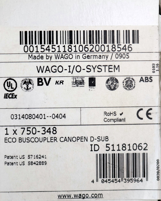Bild des Artikels WAGO-ECO-Buscoupler-CANopen-D-SUB-Item-No.-750-348-24VDC-unbenutzt-in-OVP