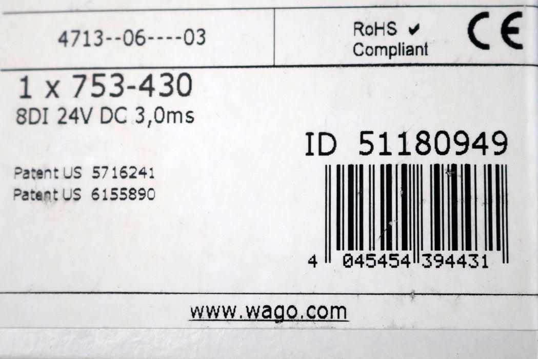 Bild des Artikels WAGO-Feldbus-Eingangsklemme-Item-No.-753-430-8DI-24VDC-3,0ms-unbenutzt-in-OVP