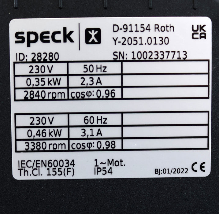 Bild des Artikels SPECK-Umwälzpumpe-Y-2051.0130-ID:-28280-230V-50/60Hz-0,35/0,46kW-2,3/3,1A