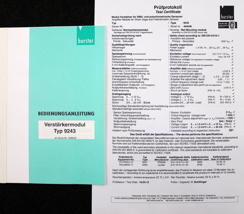 Bild des Artikels BURSTER-Verstärkermodul-Typ-9243-24V-3VA-unbenutzt