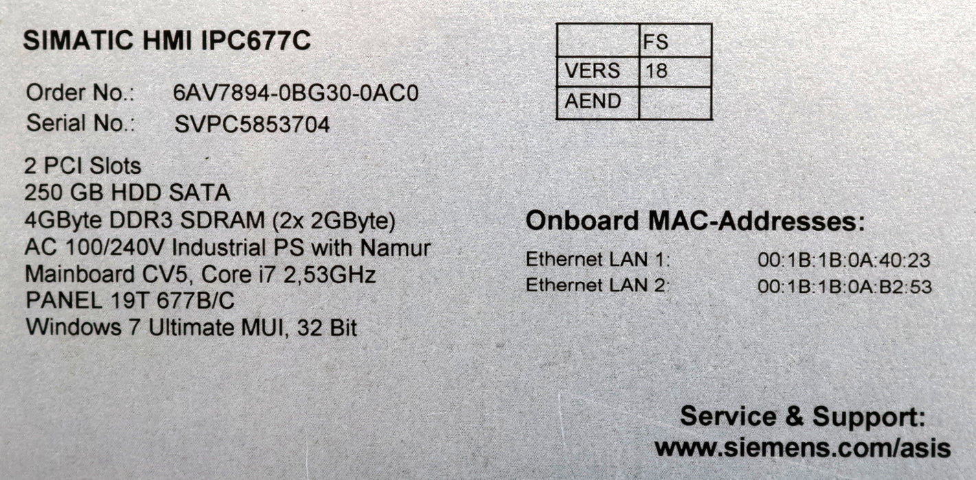 Bild des Artikels SIEMENS-SIMATIC-HMI-IPC677C-Panel-PC-6AV7894-0BG30-0AC0-Vers.-18-gebraucht