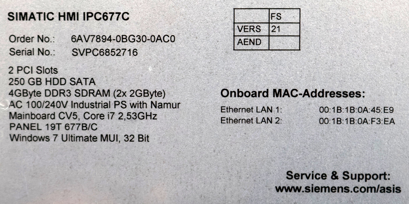 Bild des Artikels SIEMENS-SIMATIC-HMI-IPC677C-Panel-PC-6AV7894-0BG30-0AC0-Vers.-21-gebraucht
