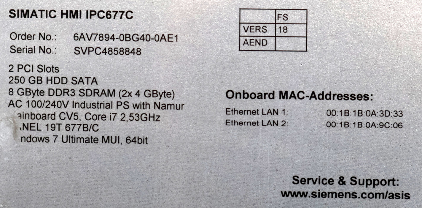 Bild des Artikels SIEMENS-SIMATIC-HMI-IPC677C-Panel-PC-6AV7894-0BG40-0AE1-Vers.-18-gebraucht