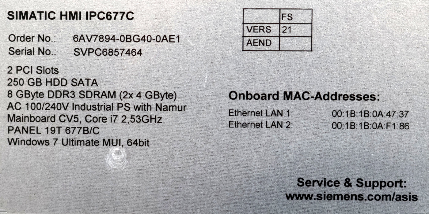 Bild des Artikels SIEMENS-SIMATIC-HMI-IPC677C-Panel-PC-6AV7894-0BG40-0AE1-Vers.-21-gebraucht