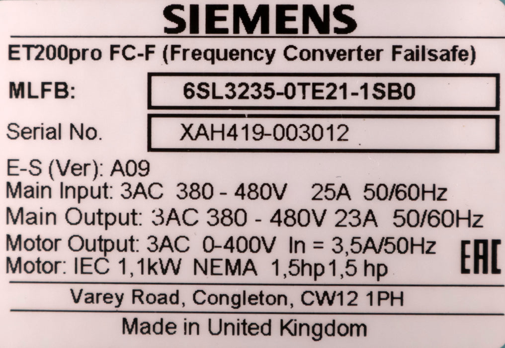 Bild des Artikels SIEMENS-ET200pro-FC-F-Frequenzumrichter-6SL3235-0TE21-1SB0-Input-380-480V