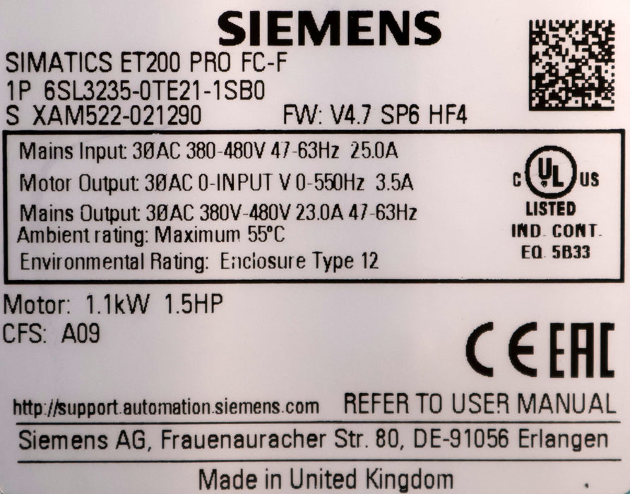 Bild des Artikels SIEMENS-ET200pro-FC-F-Frequenzumrichter-6SL3235-0TE21-1SB0-Input-380-480V-25A