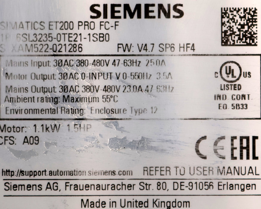 Bild des Artikels SIEMENS-ET200pro-FC-F-Frequenzumrichter-6SL3235-0TE21-1SB0-Verschlussklam.-fehlt