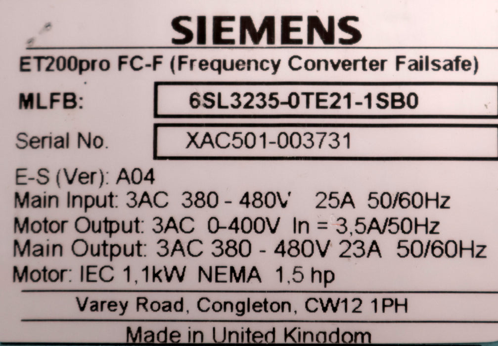 Bild des Artikels SIEMENS-ET200pro-FC-F-Frequenzumrichter-6SL3235-0TE21-1SB0-Gehäuse-beschädigt