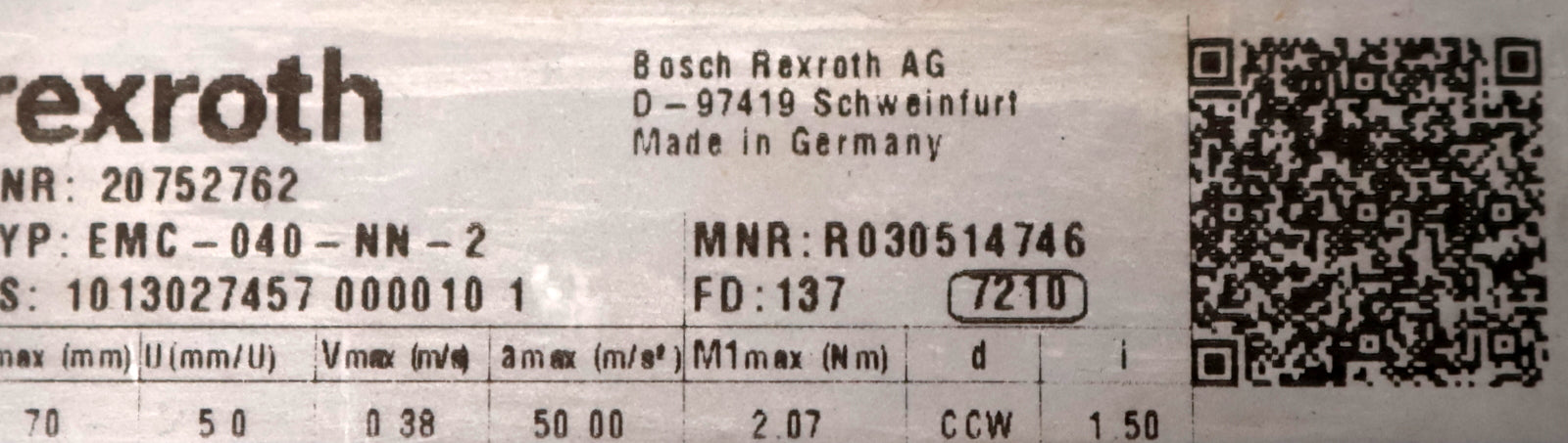 Bild des Artikels REXROTH-Elektromechanische-Zylinder-Typ-EMC-040-NN-2-MNR:-R030514746-gebraucht