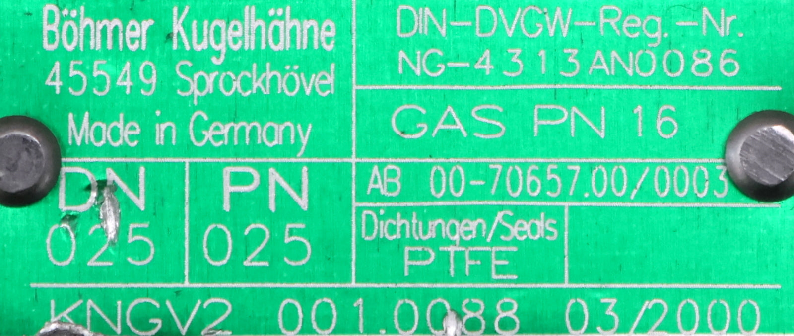 Bild des Artikels BÖHMER-Kugelhahn-KNGV2-DN25-PN25-GAS-PN16-unbenutzt