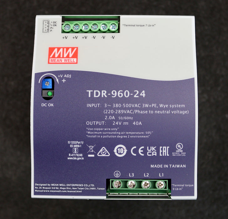Bild des Artikels MEAN-WELL-Hutschienen-Netzteil-Typ-TDR-960-24-Input:-380-500VAC-2,0A-50/60Hz