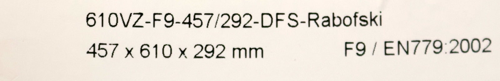 Bild des Artikels FTB-FILTERTECH-Feinfilter-610VZ-F9-457/292-DFS-RABOFSKI-Maße-457x610x292mm