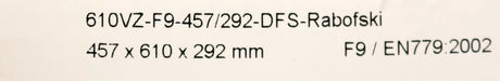 Bild des Artikels FTB-FILTERTECH-Feinfilter-610VZ-F9-457/292-DFS-RABOFSKI-Maße-457x610x292mm