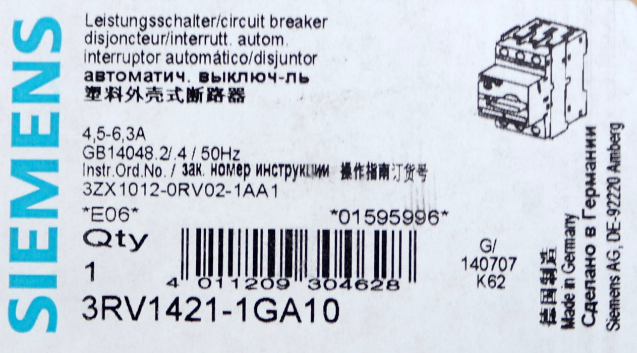 Bild des Artikels SIEMENS-Leistungsschalter-3RV1421-1GA10-4,5-6,3A-unbenutzt-in-OVP