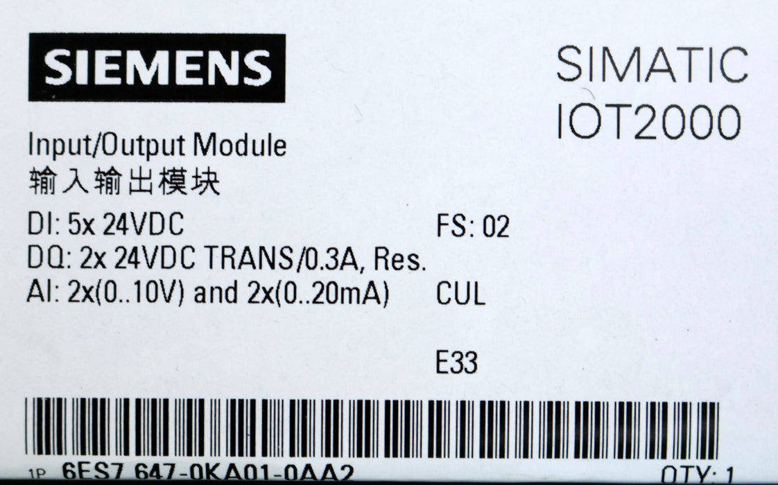 Bild des Artikels SIEMENS-SIMATIC-IOT2000-Input/Output-Module-6ES7647-0KA01-0AA2-5x-24VDC