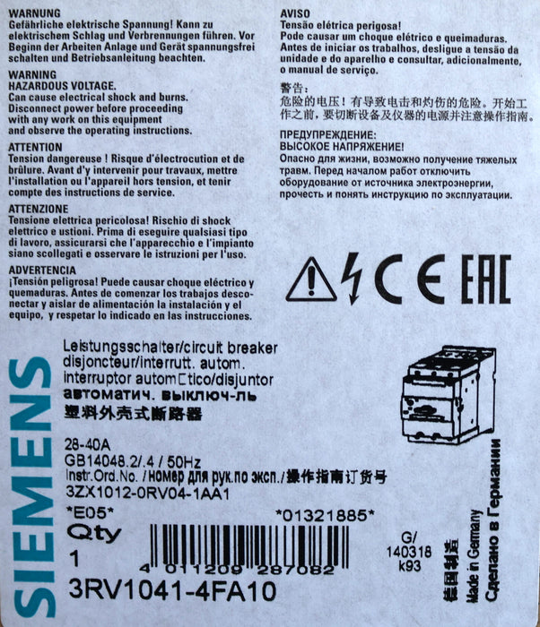 Bild des Artikels SIEMENS-Leistungsschalter-3RV1041-4FA10-28-40A-unbenutzt-in-OVP
