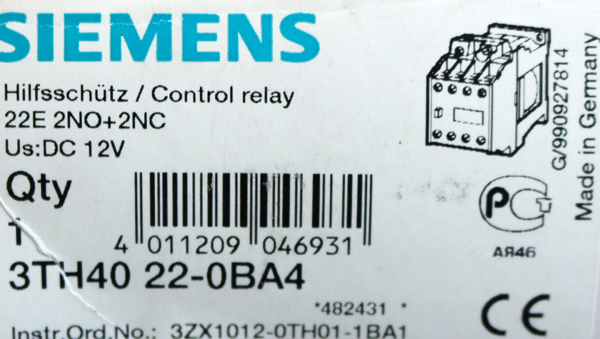 Bild des Artikels SIEMENS-Hilfsschütz-3TH4022-0BA4-Spulenspannung-12VDC-unbenutzt-in-OVP