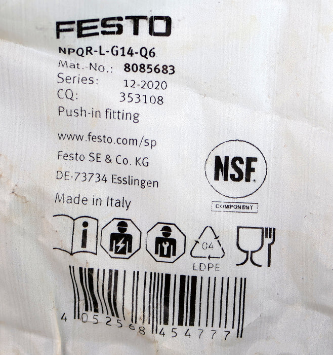 Bild des Artikels FESTO-Steckverschraubung-L-Form-NPQR-L-G14-Q6-Mat.Nr.-8085683-unbenutzt