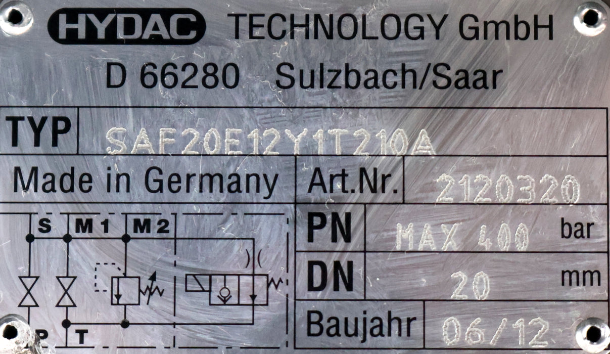 Bild des Artikels HYDAC-Sicherheits-Absperrblock-SAF20E12Y1T210A-Art.Nr.-2120320-PN-max.-400bar